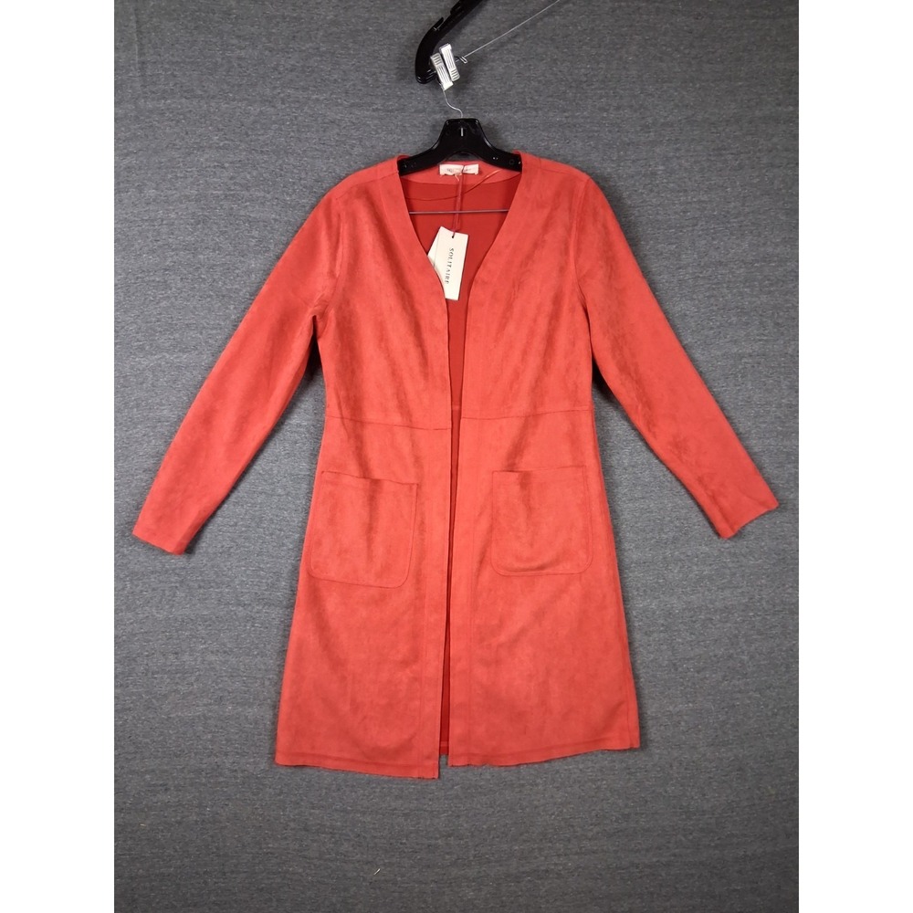 NEW Solitaire Anthropologie Womens Jacket S Red Faux Suede Open Longline Duster